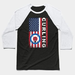 Usa Red White And Blue American Flag Curling 4Th Of July Baseball T-Shirt